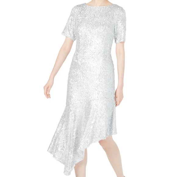 Adrianna Papell Silver Asymmetrical Dress - Picture 2 of 9